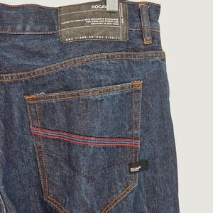 Rocawear Mens 38 x 33 Classic Fit Jeans Dark Indigo Blue Streetwear Cuff Y2K